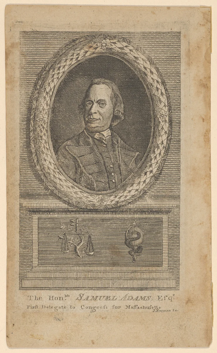 The Honorable Samuel Adams, Esq., First Delegate to Congress from Massachusetts by John Norman, print, 1781-1783