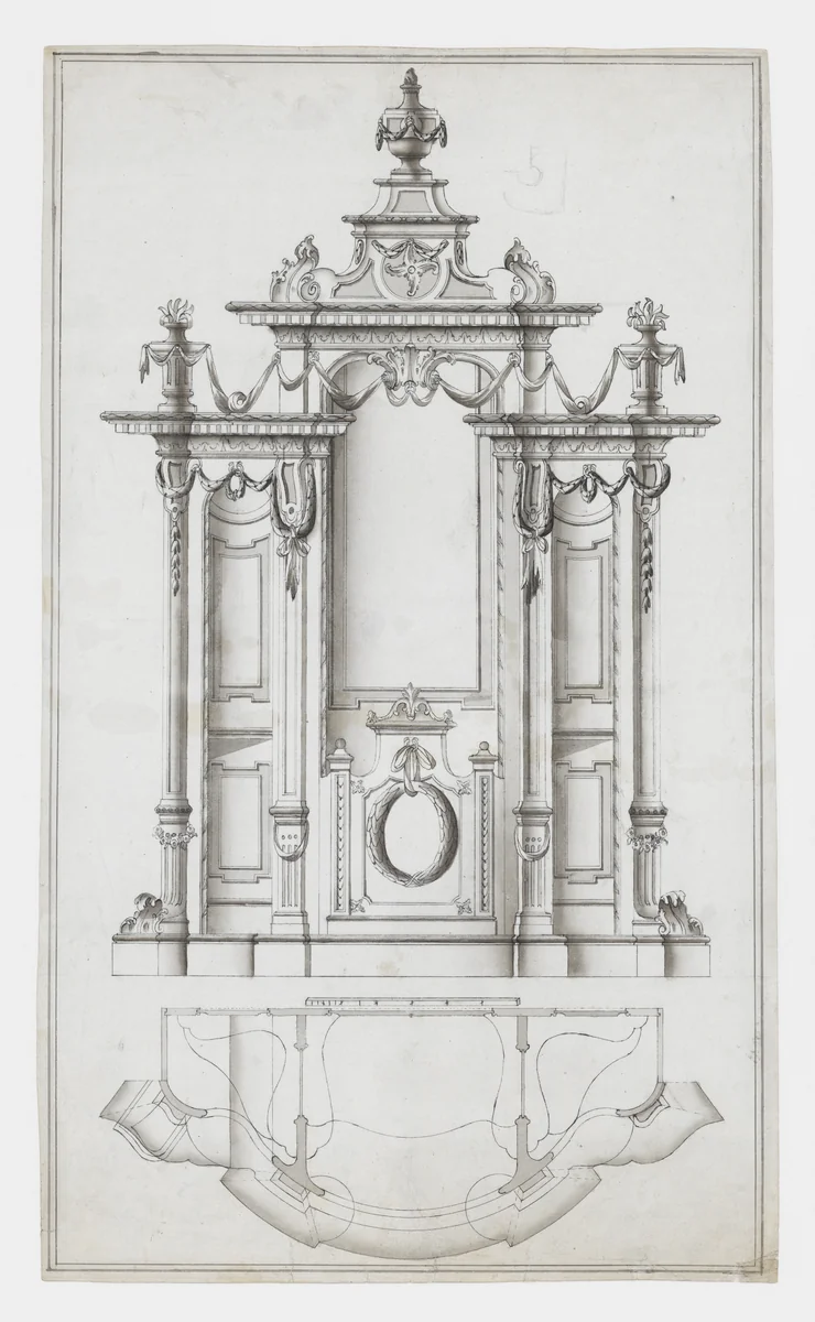 Elevation and Floorplan of a Neoclassical Confessional by anonymous, drawing, 1755-1785