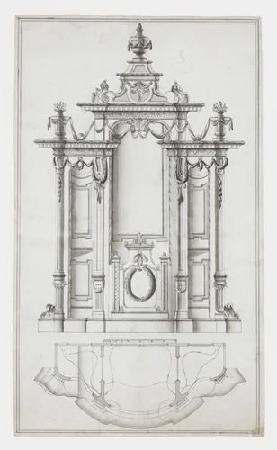 Elevation and Floorplan of a Neoclassical Confessional by anonymous, drawing, 1755-1785