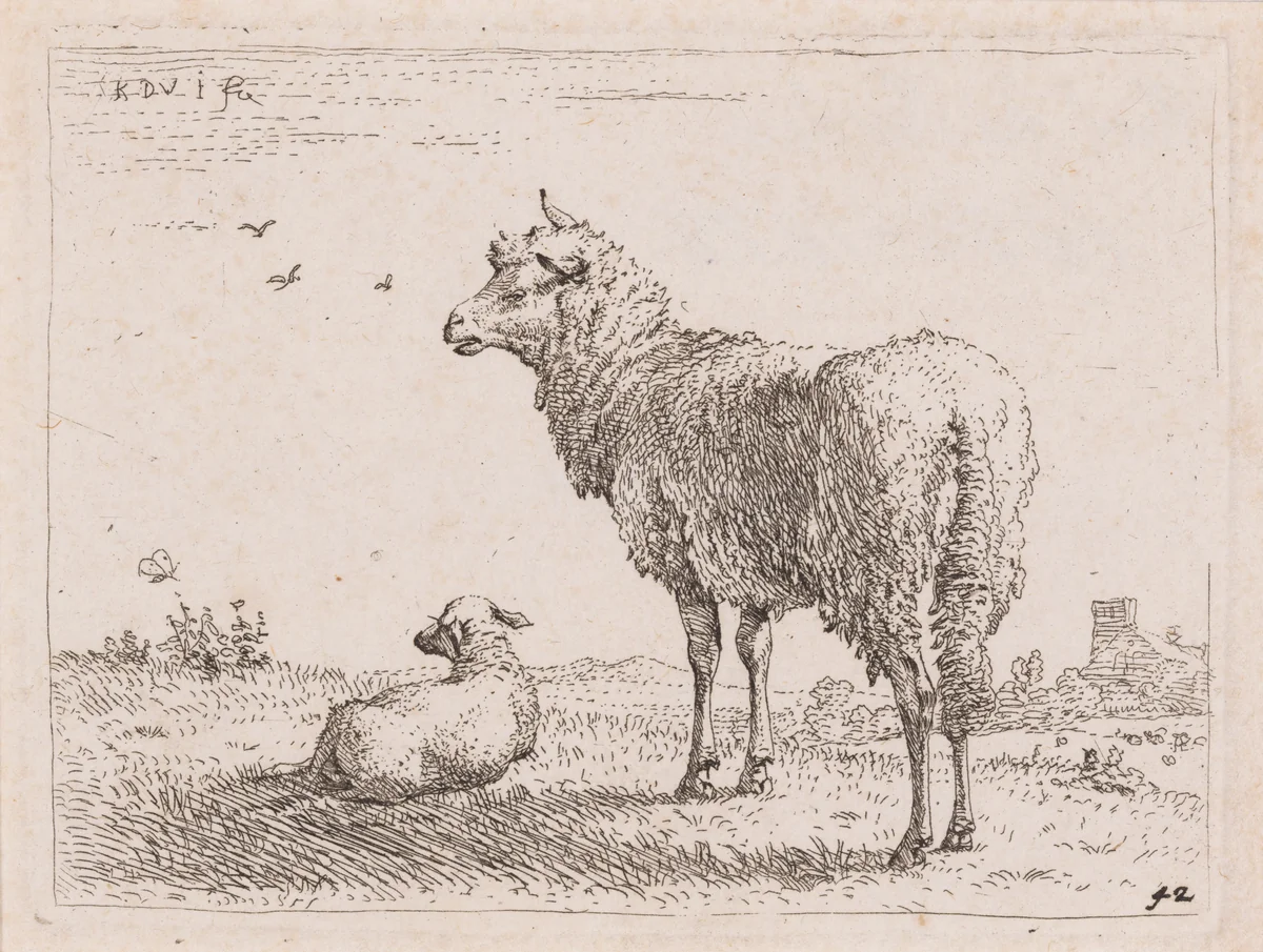 Ewe and Lamb by Karel Dujardin, print, 1636-1684