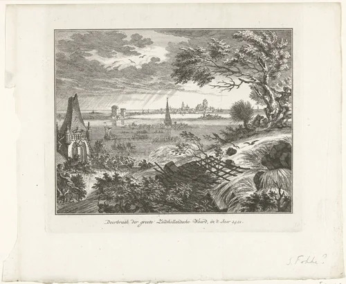 Sint Elisabethsvloed, 1421 by Simon Fokke, print, 1750-1783
