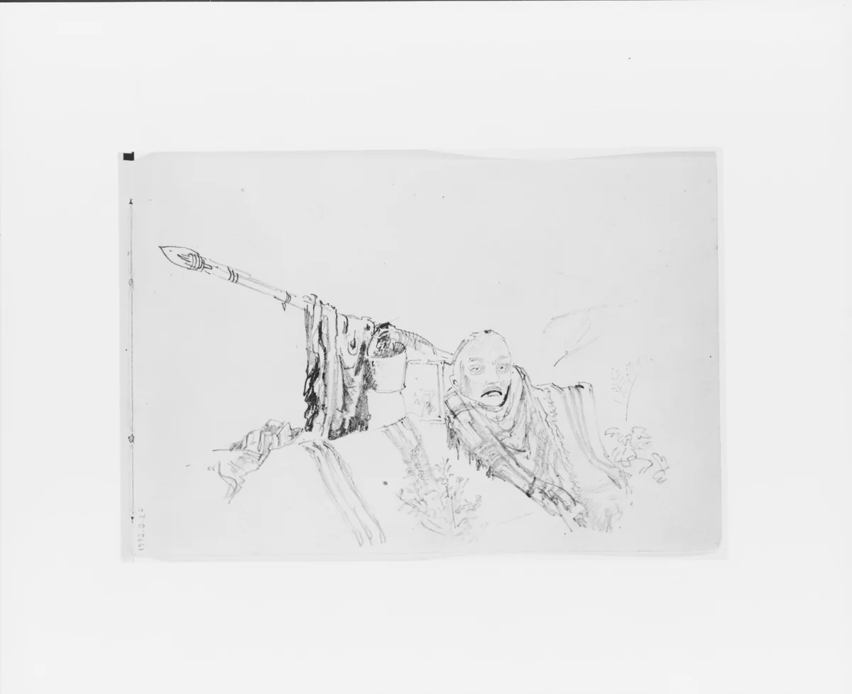 Still Life with Head and Spear (from Sketchbook X) by William Trost Richards, artwork, 1885