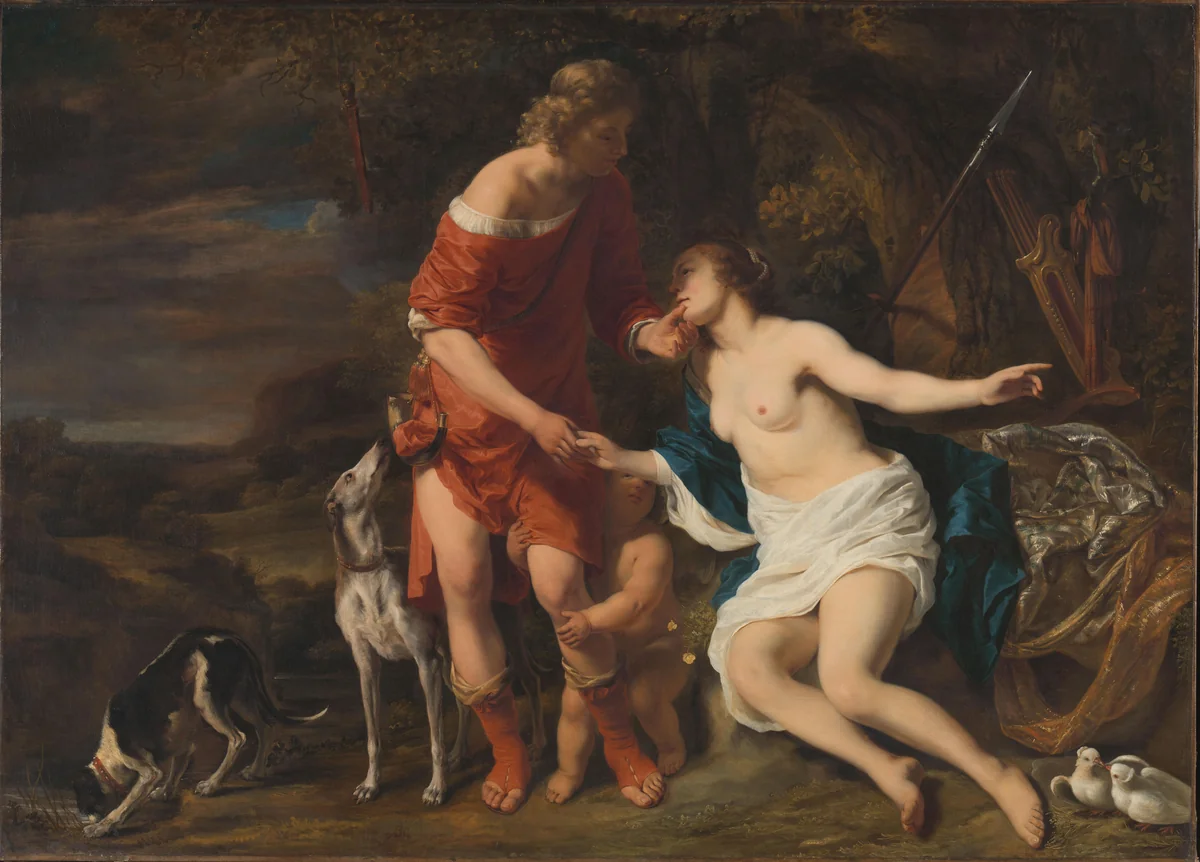 Venus and Adonis by Ferdinand Bol, painting, 1658