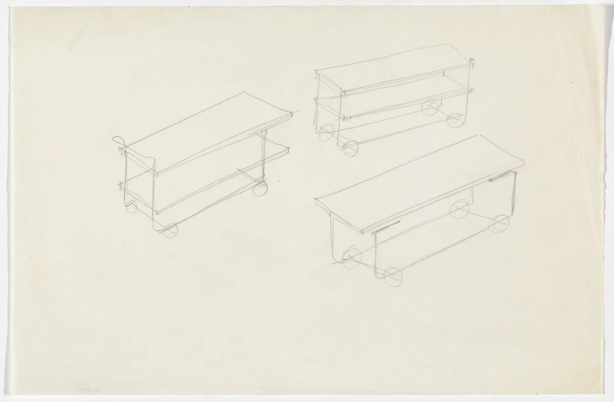 Serving Cart (Perspective sketches) by Ludwig Mies van der Rohe, mies van der rohe archive, 1926