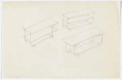 Serving Cart (Perspective sketches) by Ludwig Mies van der Rohe, mies van der rohe archive, 1926