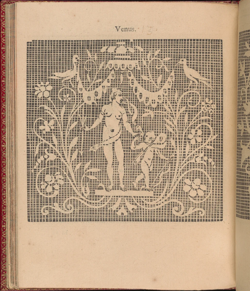Les Singuliers et Nouveaux Portraicts... page 47 (verso) by Federico de Vinciolo, book, 1588