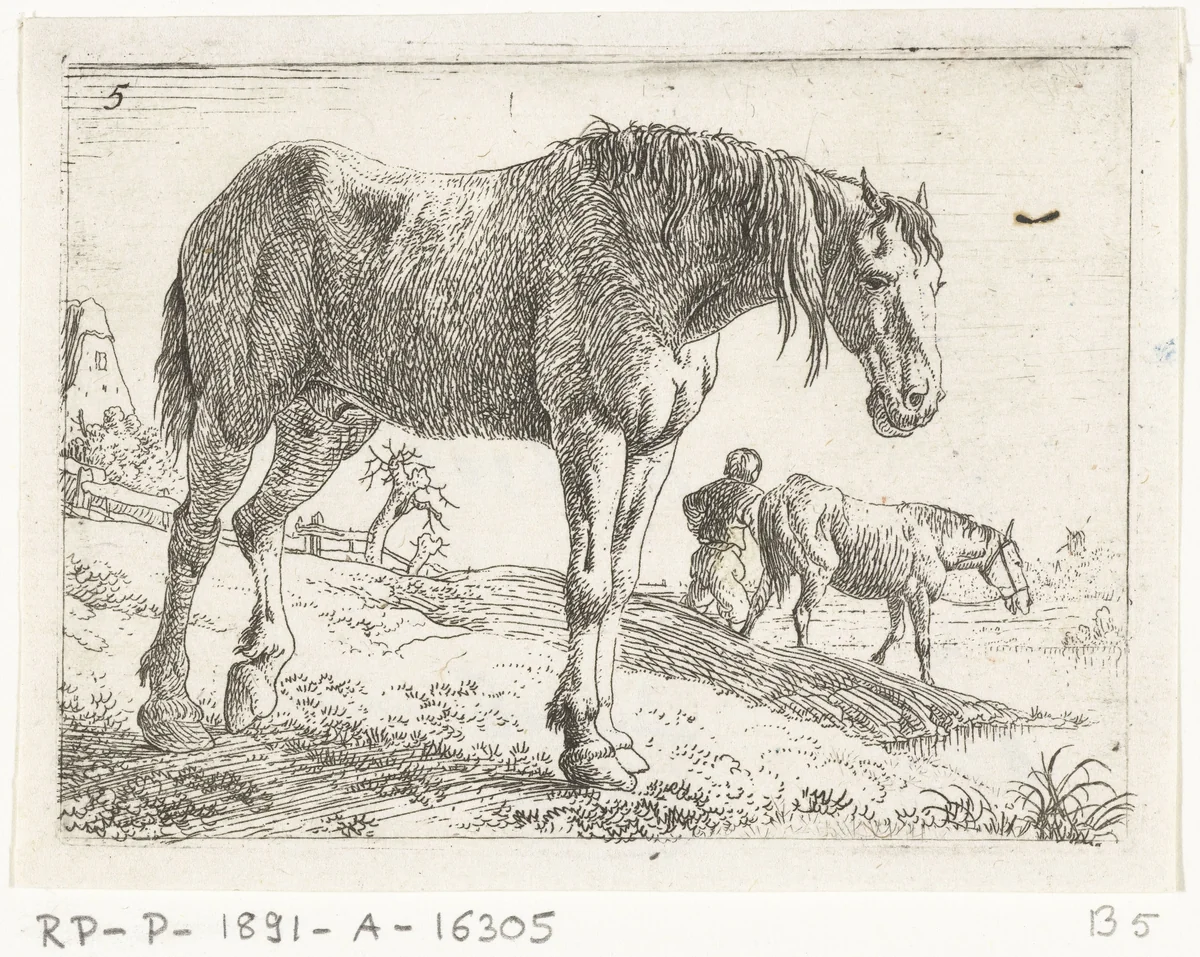 Staand paard by Jan van Aken, print, 1624-1661