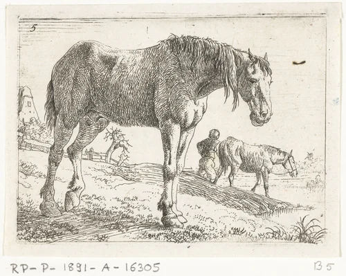 Staand paard by Jan van Aken, print, 1624-1661