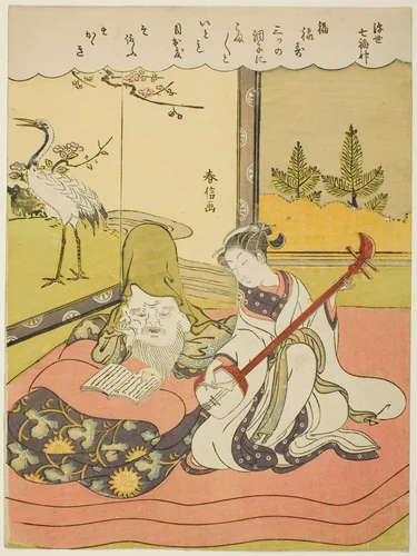 Fukurokuju, from the series "The Seven Gods of Good Luck in the Floating World (Ukiyo Shichi Fukujin)" by Suzuki Harunobu (鈴木春信), print, 1764-1770