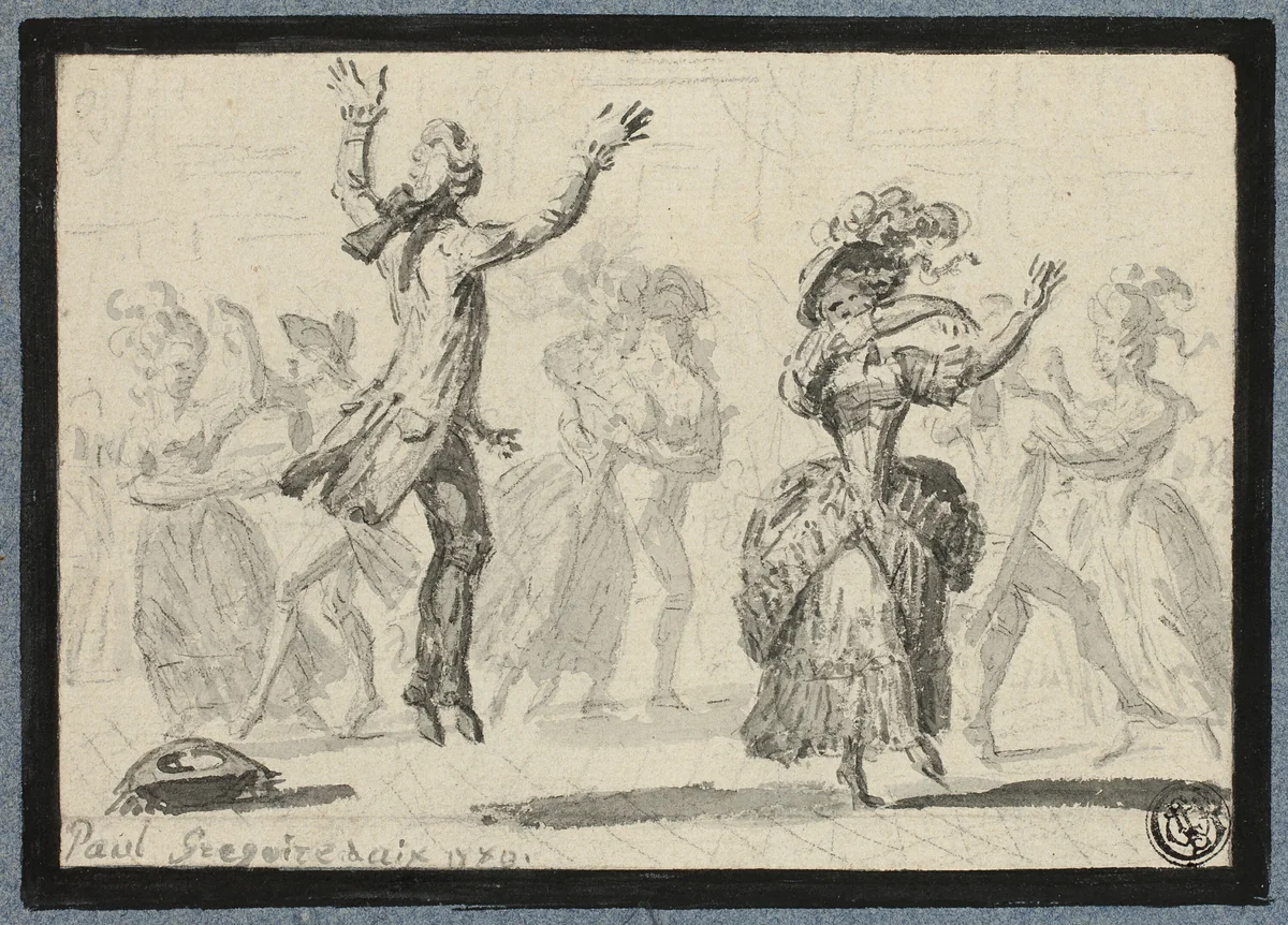 Ladies and Gentlemen Dancing by Paul Grégoire, drawing, 1781-1823