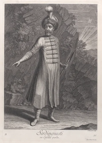 Serdinguesti, ou enfant perdu, plate 35 from "Recueil de cent estampes représentent differentes nations du Levant" by Jean Baptiste Vanmour, print, 1714-1715