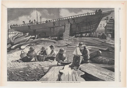 Ship-Building, Gloucester Harbor (from "Harper's Weekly," Vol. XVII) by Winslow Homer, print, 1873