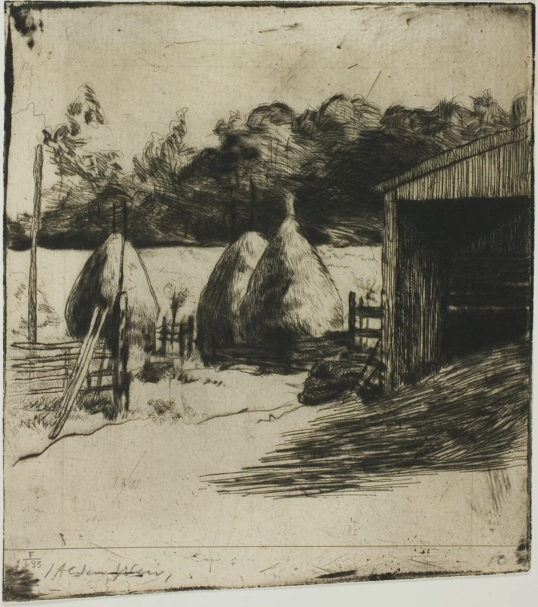 The Haystacks by Julian Alden Weir, print, 1887-1889