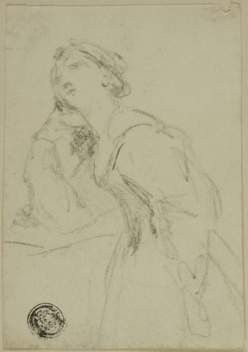 Three-Quarter Length Sketch of Woman in Evening Dress Leaning Head on Right Hand by Unknown Artist, drawing, 1800-1899