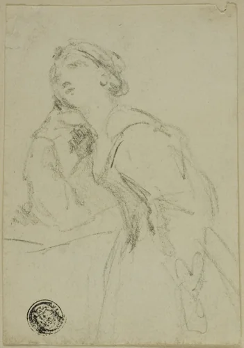 Three-Quarter Length Sketch of Woman in Evening Dress Leaning Head on Right Hand by Unknown Artist, drawing, 1800-1899