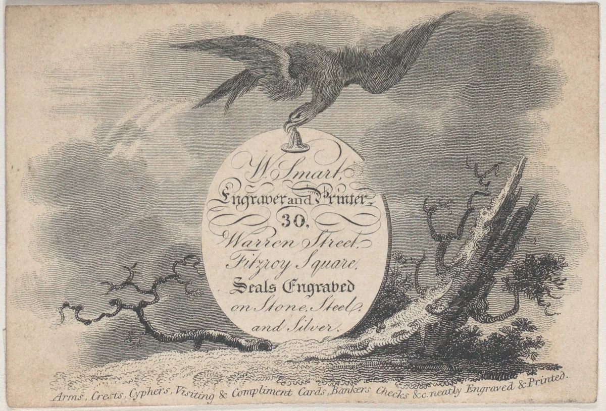 Trade Card for W. Smart, Engraver and Printer by anonymous, print, 1800-1900