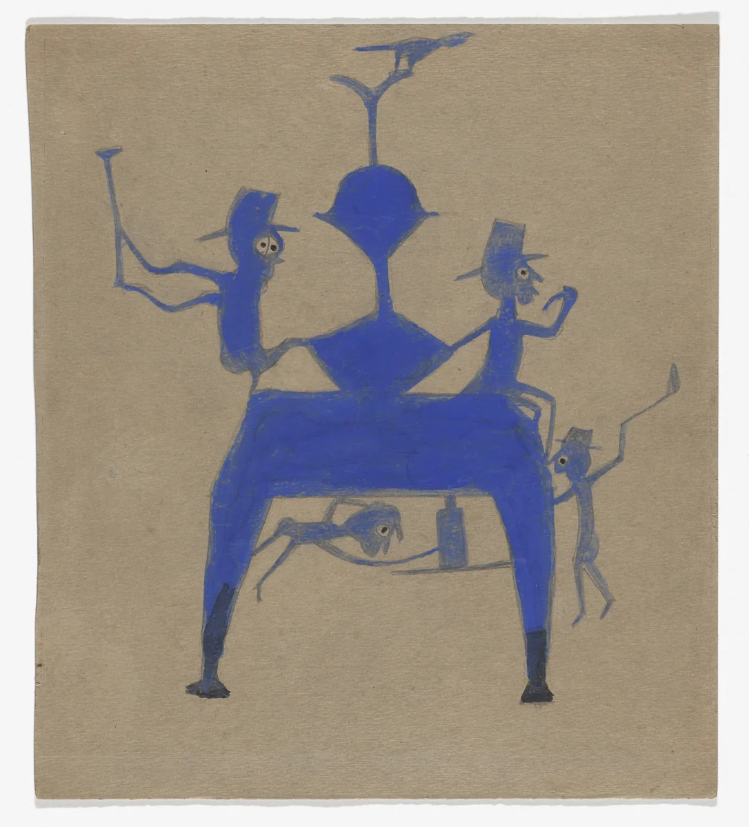 Figures on Blue Construction by Bill Traylor, drawing, 1939