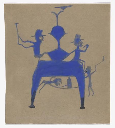 Figures on Blue Construction by Bill Traylor, drawing, 1939