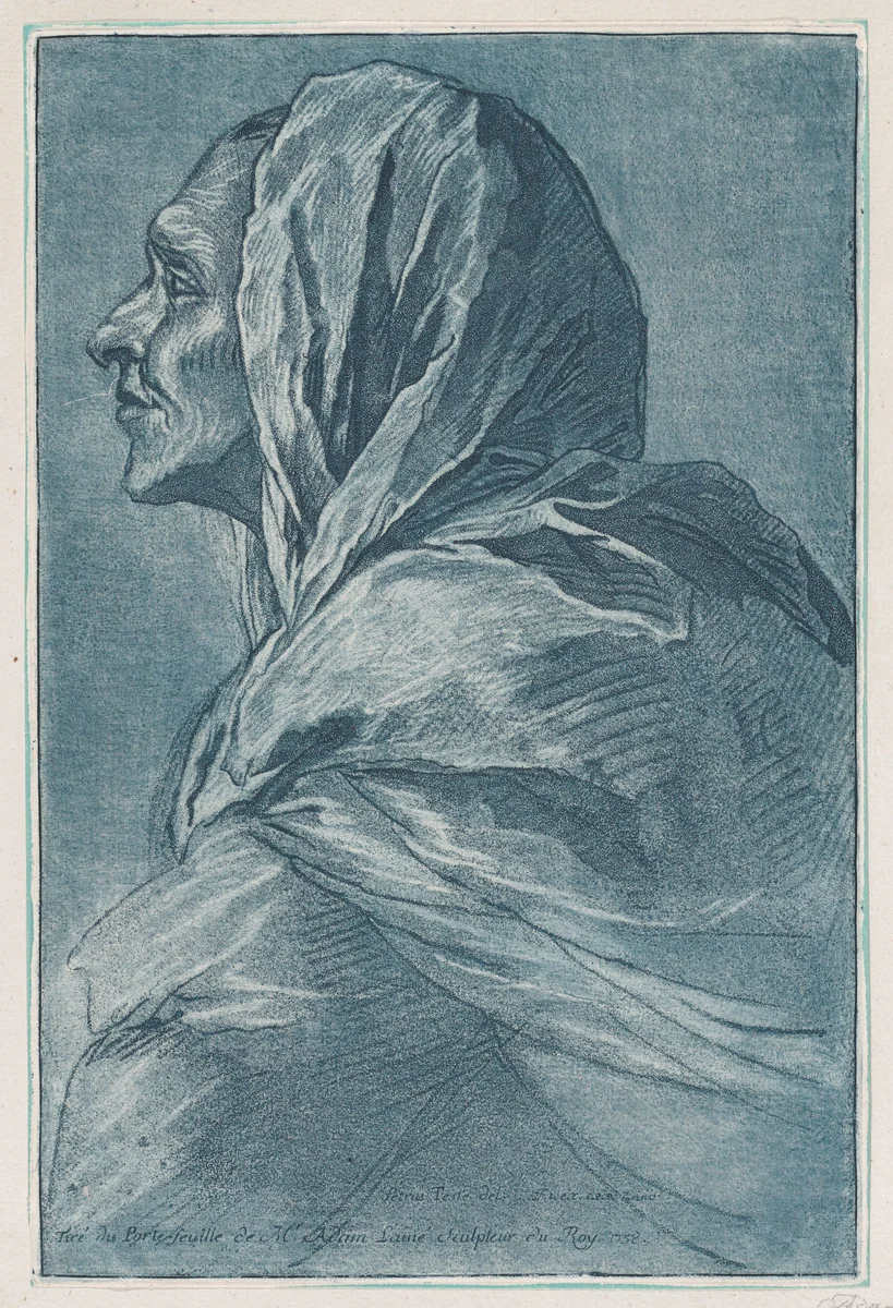 Head of a woman by Pietro Testa, print, 1753-1763