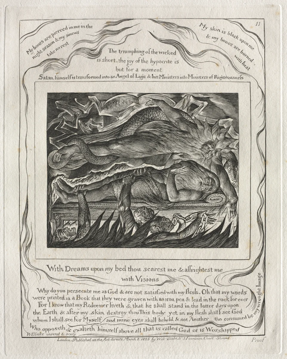 The Book of Job: Pl. 11, With Dreams upon my bed thou scarest me and affrightest me / with Visions by William Blake, other, 1825