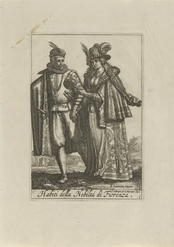 Welgesteld paar gekleed volgens de Florentijnse mode by anonymous, print, 1720-1772