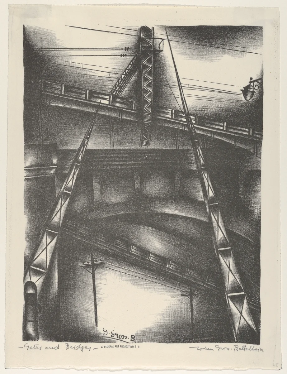 Gates and Bridges by Jolan Gross Bettelheim, print, 1935-1936