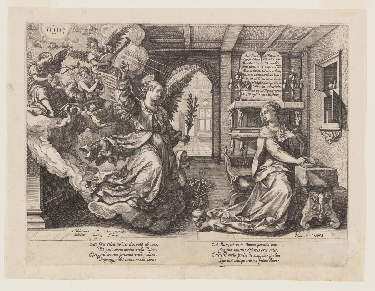 The Annunciation by Hendrick Goltzius, print, 1574-1584