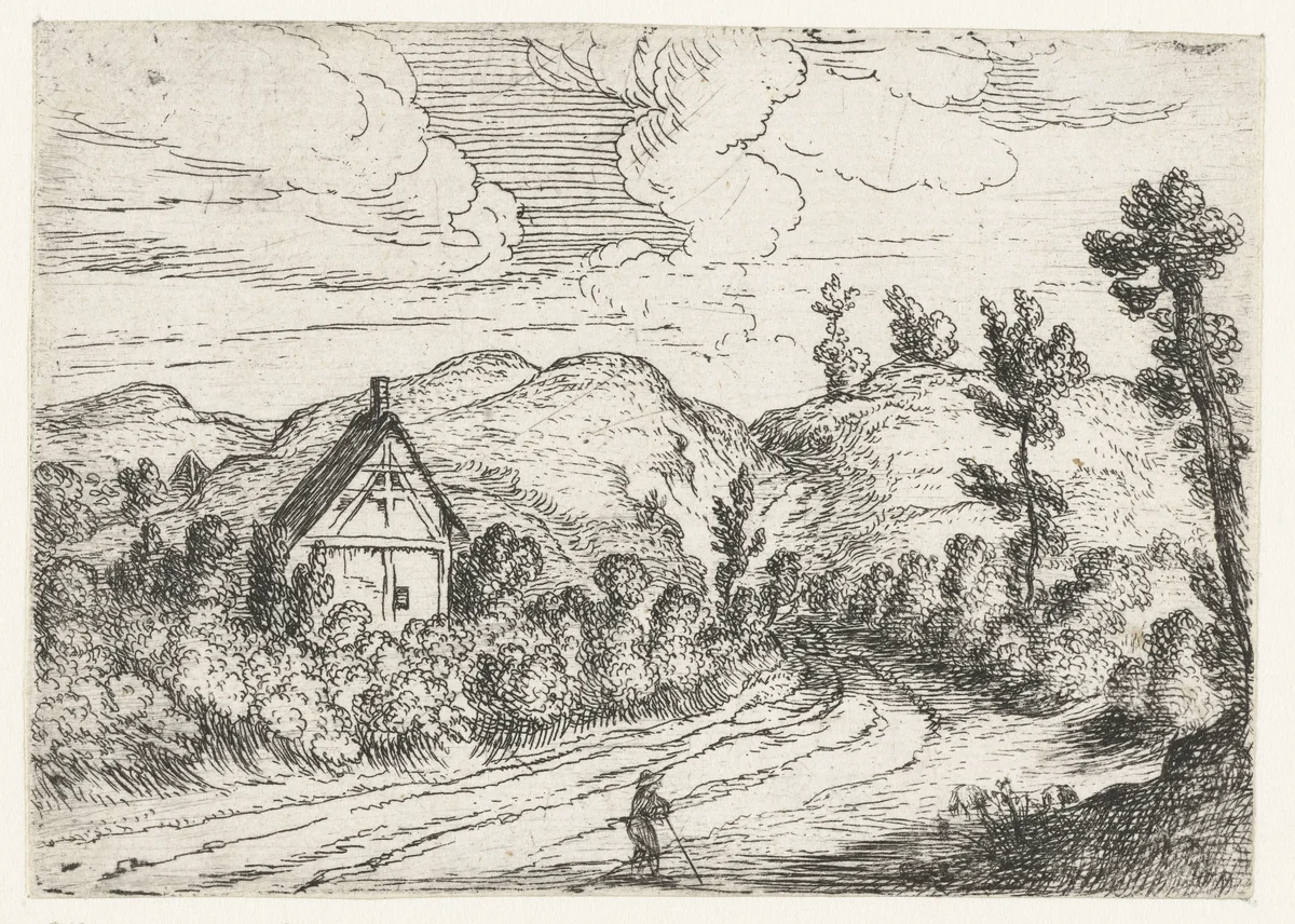 Huis omgeven door struikgewas by Lodewijk de Vadder, print, 1615-1655