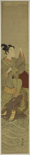 Young Man Riding a Giant Tortoise (parody of Urashima Taro) by Suzuki Harunobu (鈴木春信), print, 1762-1770