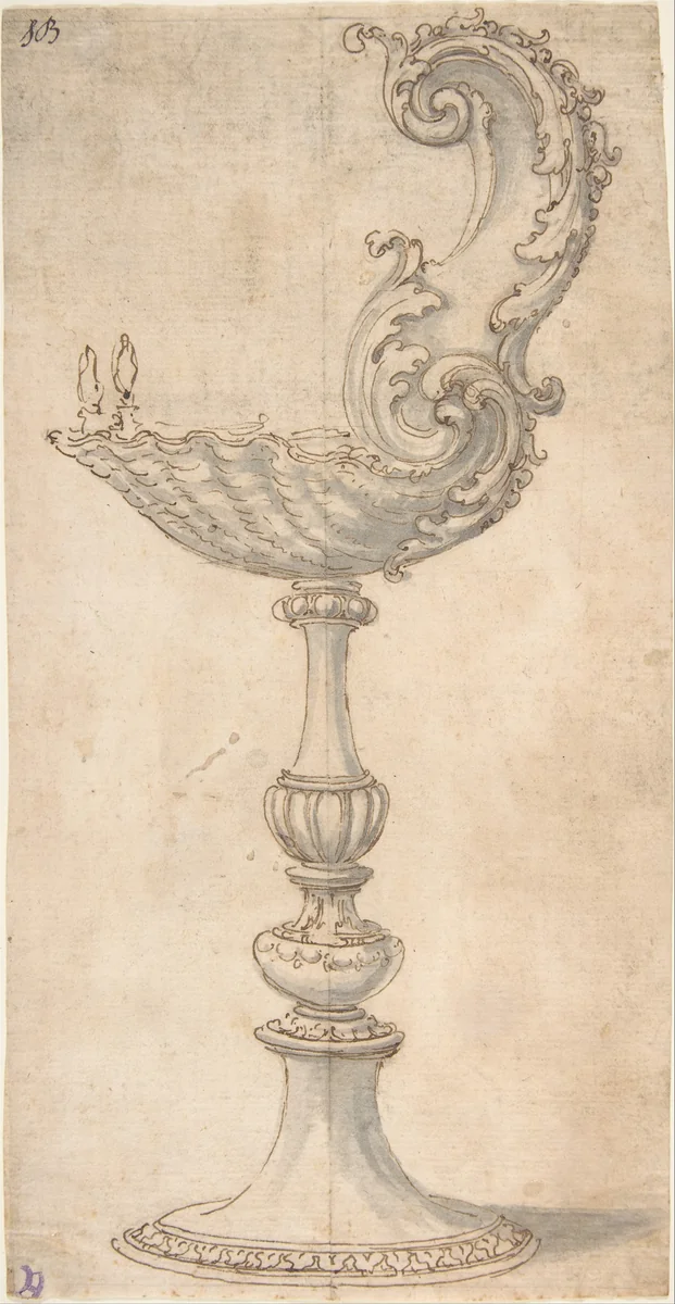 Design for a Cup or Reliquary Composed of a Shell and S-Volute by Giovanni Battista Foggini, drawing, 1652-1725