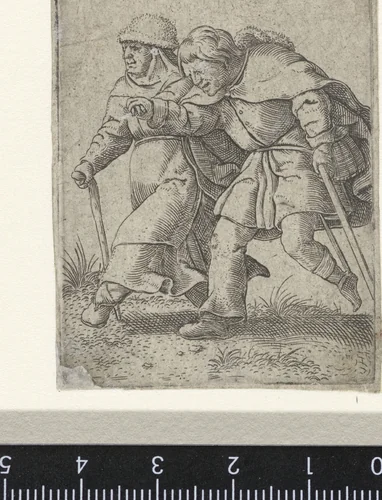 Dansende vrouw en blinde man als boeren gekleed by Unknown, print, 1538-1577