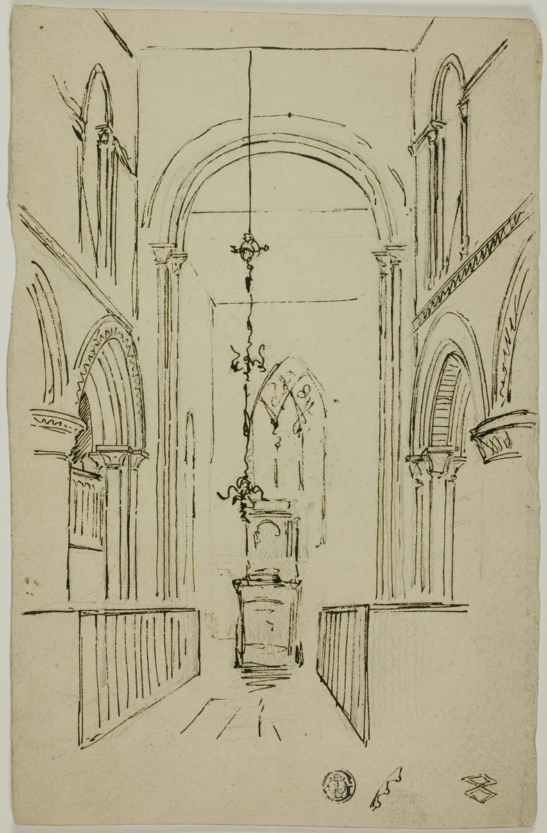 Interior of a Cathedral by Unknown Artist, drawing, 1800-1899