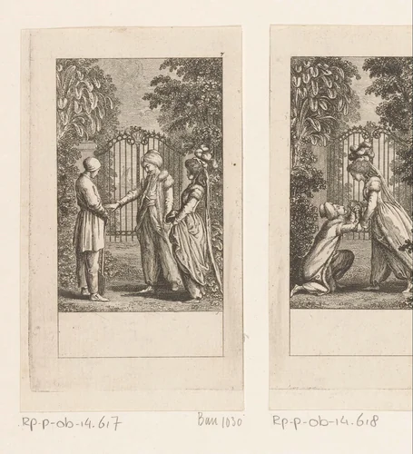 Bassa vraagt Karl mee naar Duitsland te reizen by Daniel Nikolaus Chodowiecki, print, 1783