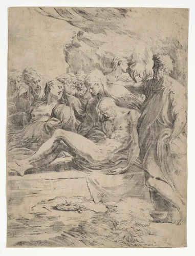 Entombment Facing Left by Parmigianino, print, 1529-1530