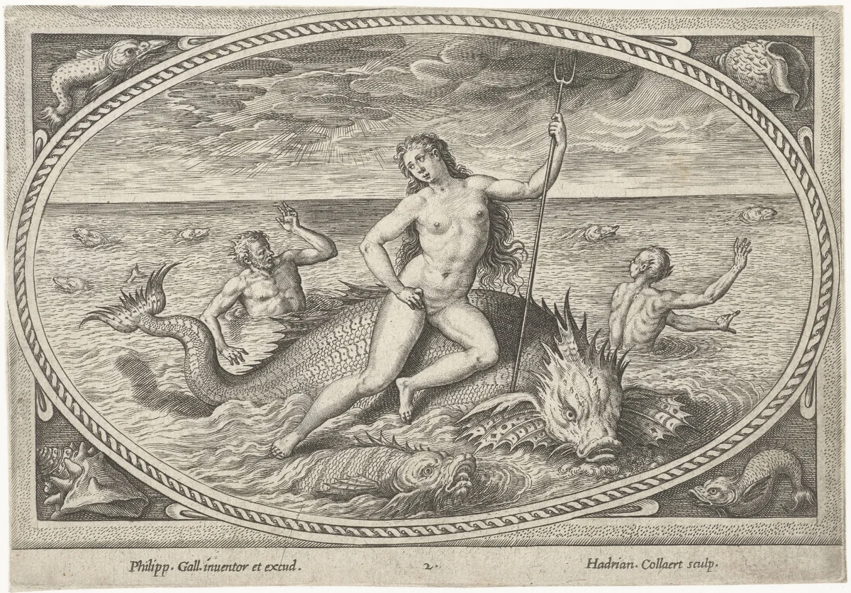 Amphitrite op een vis by Unknown, print, 1570-1618