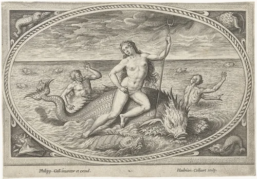 Amphitrite op een vis by Unknown, print, 1570-1618
