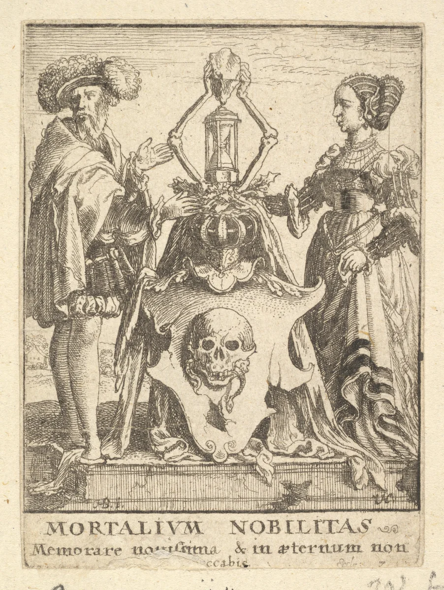 Death's coat of arms, from the Dance of Death by Wenceslaus Hollar, print, 1651-1800