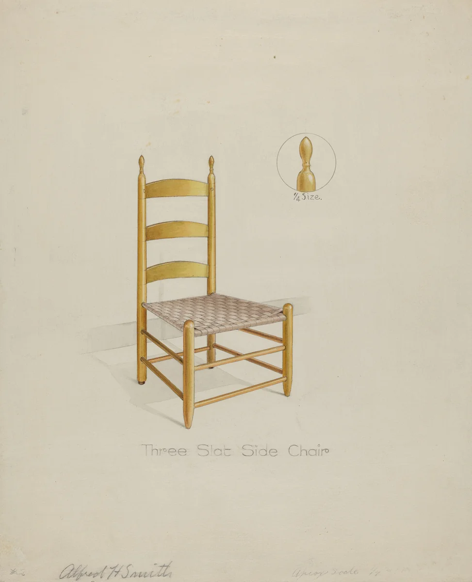 Shaker Three Slat Chair by Alfred H. Smith, index of american design, 1935-1942