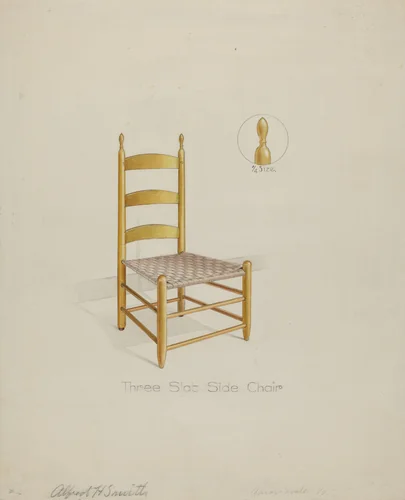 Shaker Three Slat Chair by Alfred H. Smith, index of american design, 1935-1942