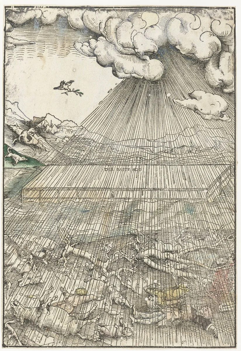 Zondvloed en ark van Noach by Lucas Cranach, print, 1523-1526
