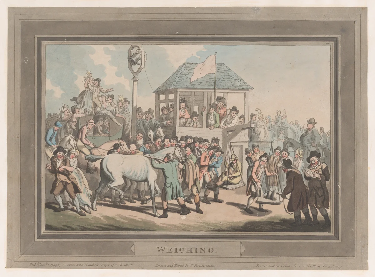 Weighing by Thomas Rowlandson, print, 1799