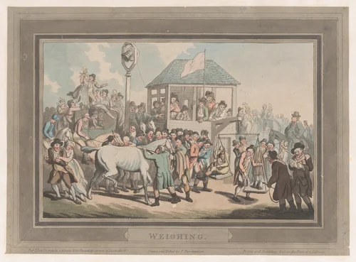 Weighing by Thomas Rowlandson, print, 1799
