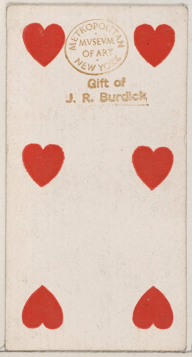 Six Hearts, from the Playing Cards series (N84) to promote Turkish Cross-Cut Cigarettes for W. Duke, Sons and Co. by W. Duke, Sons & Co., print, 1888