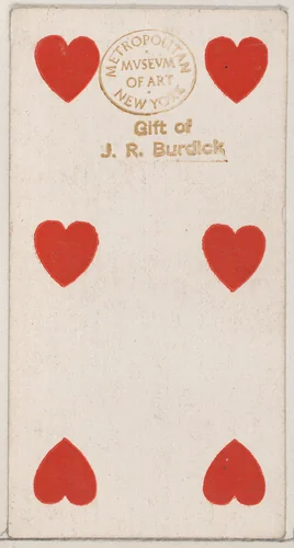Six Hearts, from the Playing Cards series (N84) to promote Turkish Cross-Cut Cigarettes for W. Duke, Sons and Co. by W. Duke, Sons & Co., print, 1888