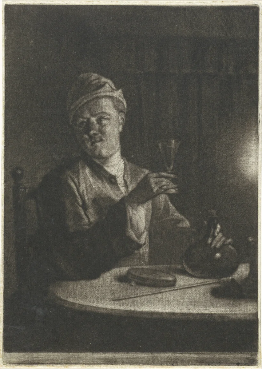 Man met opgeheven glas by Aert Schouman, print, 1720-1792
