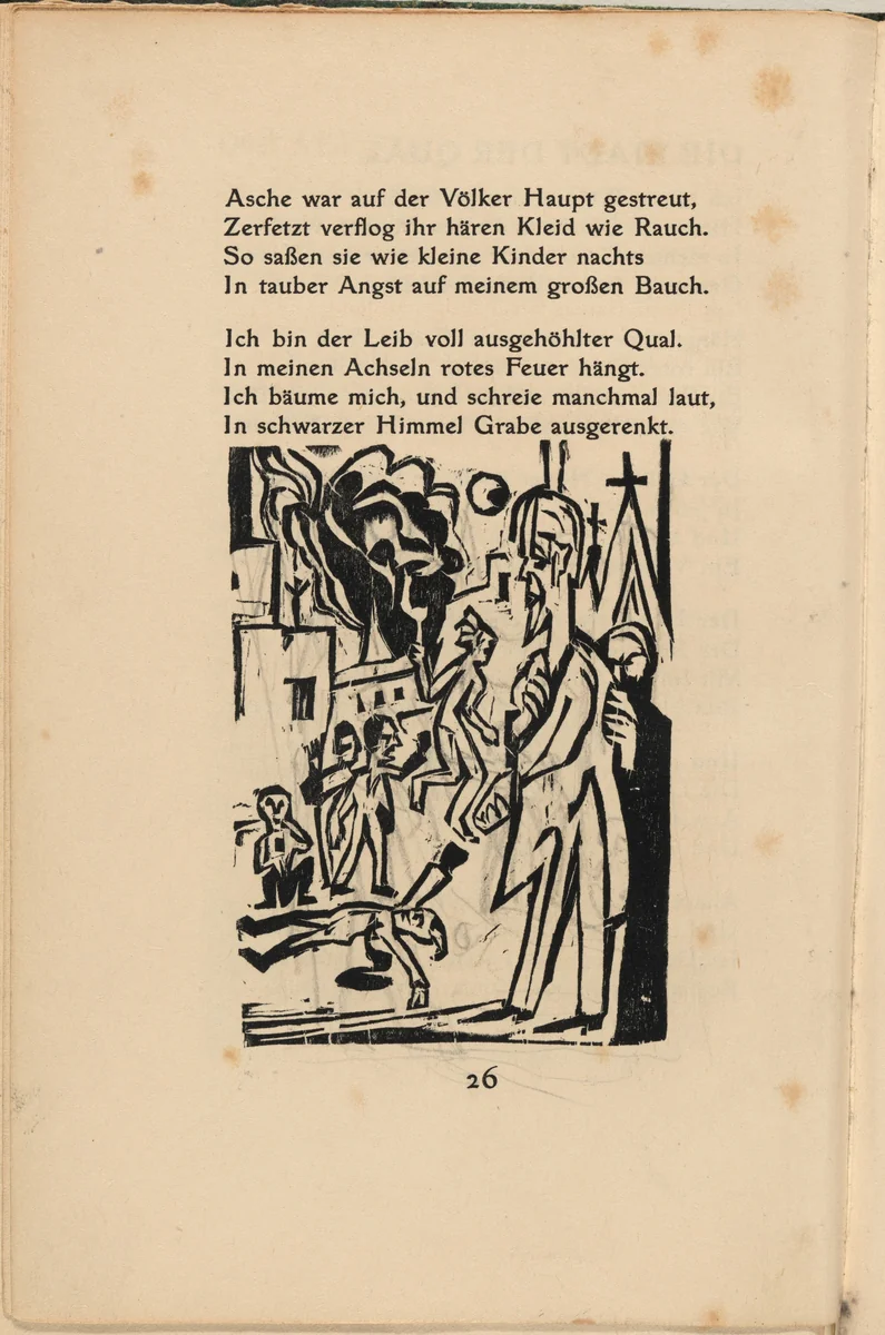 Die Stadt der Qual (The City of Agony) (in-text plate) from mock-up of Georg Heym: Umbra Vitae (Georg Heym: Shadow of Life) by Ernst Ludwig Kirchner, volume, 1912-1922