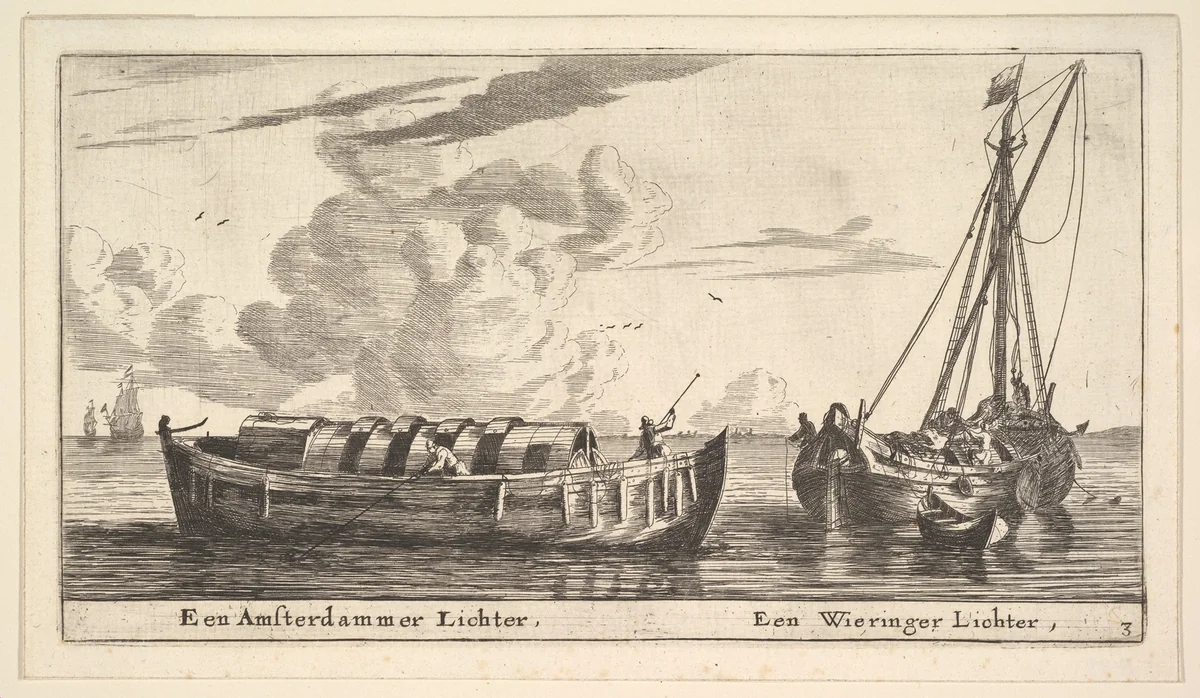 An Amsterdam Lighter and a Wieringer by Reinier Nooms, print, 1635-1668