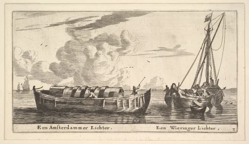 An Amsterdam Lighter and a Wieringer by Reinier Nooms, print, 1635-1668