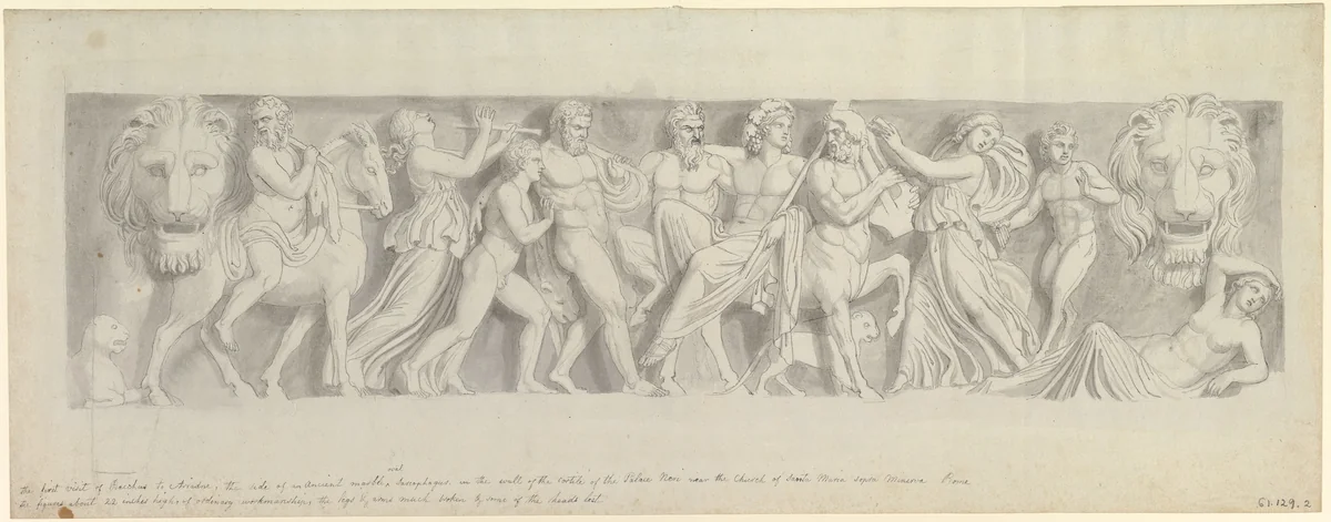 Design for a Frieze, after a Roman Sarcophagus: The First Visit of Bacchus to Ariadne by John Flaxman, drawing, 1775-1826