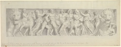 Design for a Frieze, after a Roman Sarcophagus: The First Visit of Bacchus to Ariadne by John Flaxman, drawing, 1775-1826